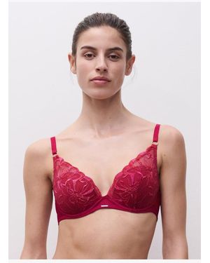 Chantelle Soutien-Gorge Coques Plongeant Broderie Florale - Rouge