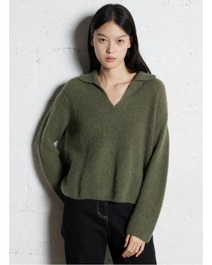 Please Pull Col Polo En Laine Mélangée Femme - Vert