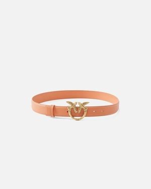 Pinko Ceinture Love Birds En Cuir 3Cm - Blanc