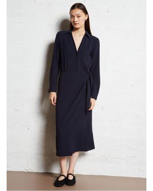 La Petite Etoile Robe Longue Col Chemise Femme - Bleu