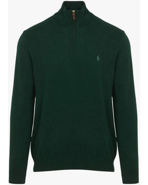 Polo Ralph Lauren Pull Col Montant Brodé En Laine Mérinos - Vert