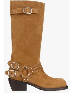 Sandro Bottes Hautes En Cuir Suède Femme - Blanc