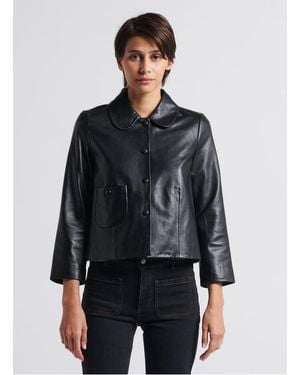 Ba&sh Veste Courte Col Claudine En Cuir Femme - Gris