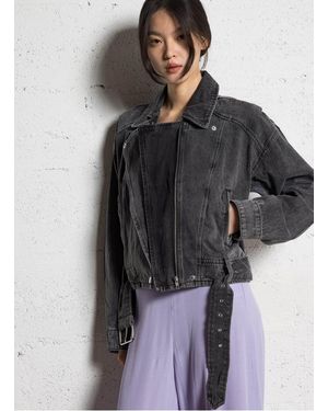 ROUGE EDIT Veste Court En Denim De Coton Femme - Noir