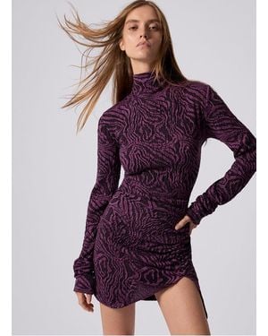 Desigual Robe Courte Col Montant Imprimé Femme - Violet