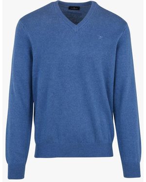 Hackett Pull Col V Uni En Laine - Bleu