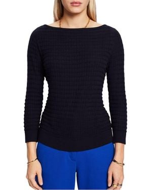 Esprit Pull Droit Col Bateau En Coton Femme - Bleu
