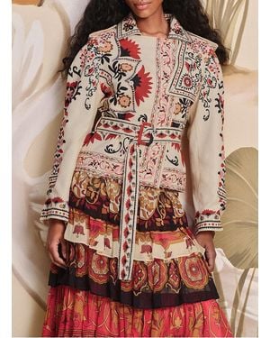 FARM Rio Veste Droite Imprimée Femme - Marron