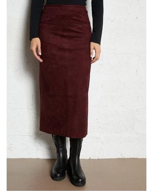 The Korner Jupe Midi En Cuir Velours Femme - Violet