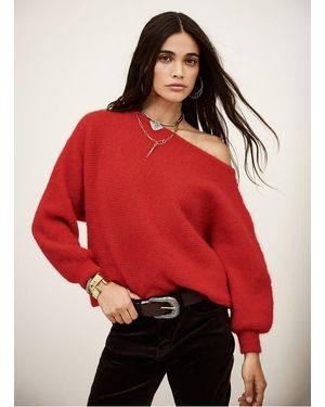 Ba&sh Pull Col Bateau Asymétrique En Laine Mélangée Femme - Rouge