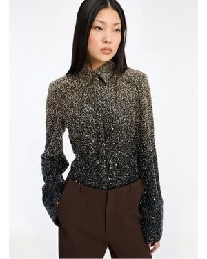 ROTATE BIRGER CHRISTENSEN Chemise Ajustée Col Classique Brodée Femme - Gris