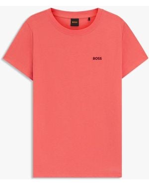 BOSS Tee-Shirt Droit Col Rond Brodé En Laine Vierge Femme - Rose