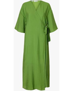 SELECTED Robe Midi Cache-Caur Unie Femme - Vert