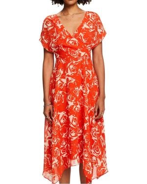 Esprit Robe Midi Col V Imprimée Femme - Rouge