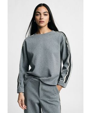 Please Sweat-Shirt Col Rond À Bandes Sur Manches - Gris