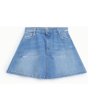 Please Jupe Courte Cinq Poches Effet Usé - Bleu