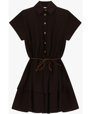 Please Robe Courte Col Classique Et Ceinture - Noir