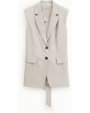 Please Gilet Long À Rayures Avec Ceinture Et Boutons - Blanc