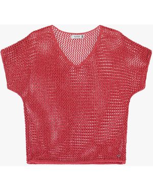 Please Maglione Corto Traforato Con Maniche Corte - Rosso