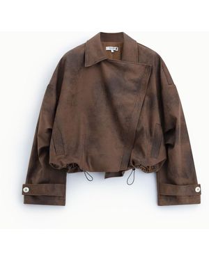 Please Blouson Style Biker Zippé Avec Cordon - Marron