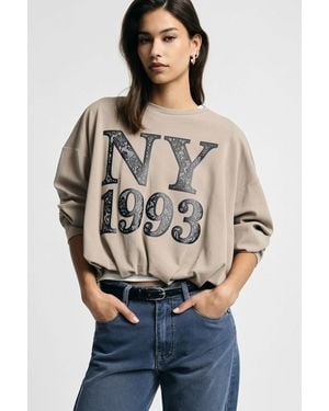 Please Sweat Cropped Avec Imprimé Avant Ny 1993 - Gris