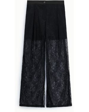 Please Trousers Palazzo Large Avec Dentelle Florale - Noir