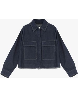 Please Giubbotto Denim Con Maxi Tasche - Blu