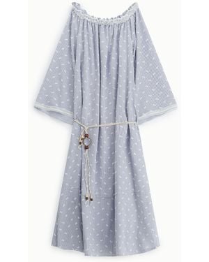 Please Robe Midi Rayée Avec Ceinture Et Manches Longues - Bleu