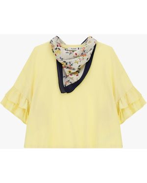 Please Top Court À Volants Avec Foulard Imprimé - Jaune