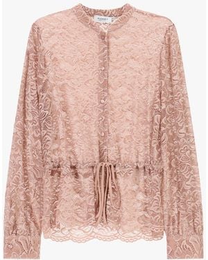 Please Chemise En Dentelle À Cordon Et Col Mao - Rose