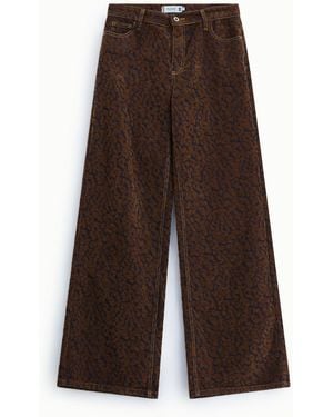 Please Pantalon Palazzo À Cinq Poches En Animalier Floqué - Marron