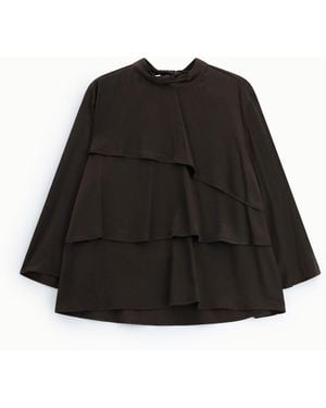 Please Blouse À Volants Manches 3/4 Col Rond - Noir