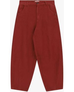 Please Pantalons En Lin Larges Taille Haute À Poches - Rouge