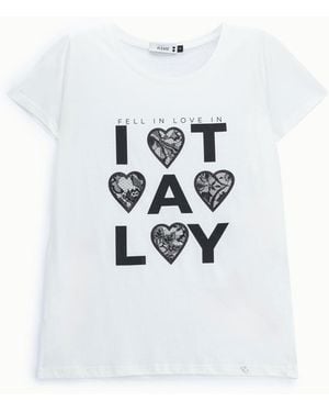 Please T-Shirt Manches Courtes Avec C艙Urs Ajour茅S Imprim茅S - Blanc