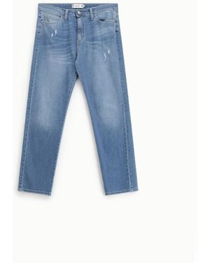 Please Jeans A Gamba Dritta Con Strappi - Blu
