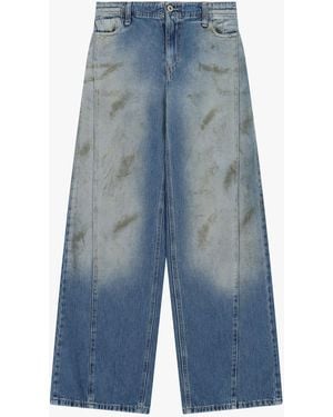 Please Jeans Jambe Large Taille Haute Effet Délavé - Bleu