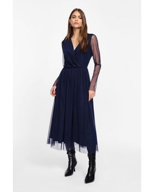 Please Vestito Con Maniche Lunghe E Tulle - Blu