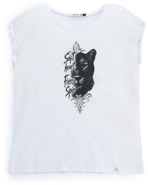 Please T-Shirt Imprimé Panthère Col Rond Manches Courtes - Blanc