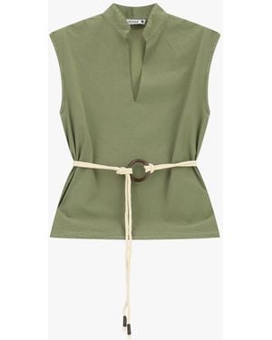 Please Chemise Sans Manches Ceinture Corde Et Col V - Vert
