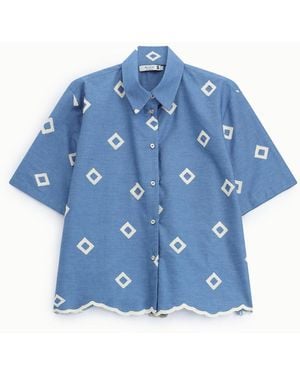 Please Shirt Motif Géométrique À Ourlet Festonné - Bleu