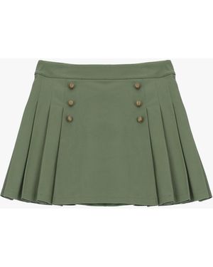 Please Jupe Courte À Plis Et Boutons Décoratifs - Vert