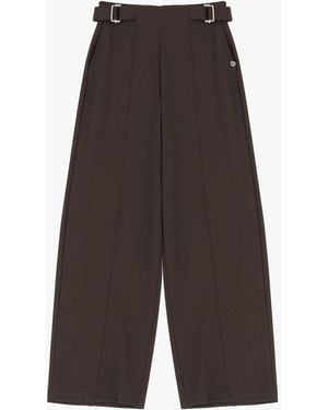 Please Pantalon Palazzo Taille Haute À Boucles Latérales - Gris