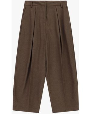 Please Pantalon Palazzo Taille Haute À Pinces - Marron
