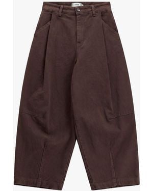 Please Pantalon Palazzo Taille Haute Jambe Large - Marron