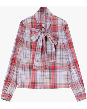 Please Camicia A Quadri Maniche Lunghe Con Fiocco - Rosso