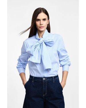 Please Camicia A Righe Con Maniche Lunghe E Fiocco - Blu