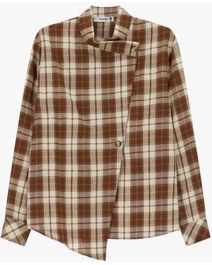 Please Chemise À Carreaux Fermeture Asymétrique Col Mao - Marron