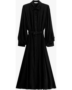 Please Robe Longue Ceinturée À Boutons Devant - Noir