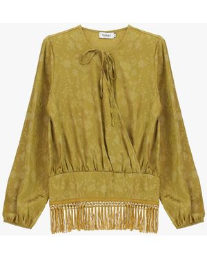Please Blouse Croisée À Franges Imprimé Floral - Vert