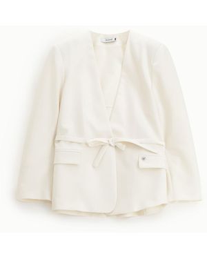 Please Blazer Regular-Fit Avec Ceinture Nouée Et Poches - Blanc